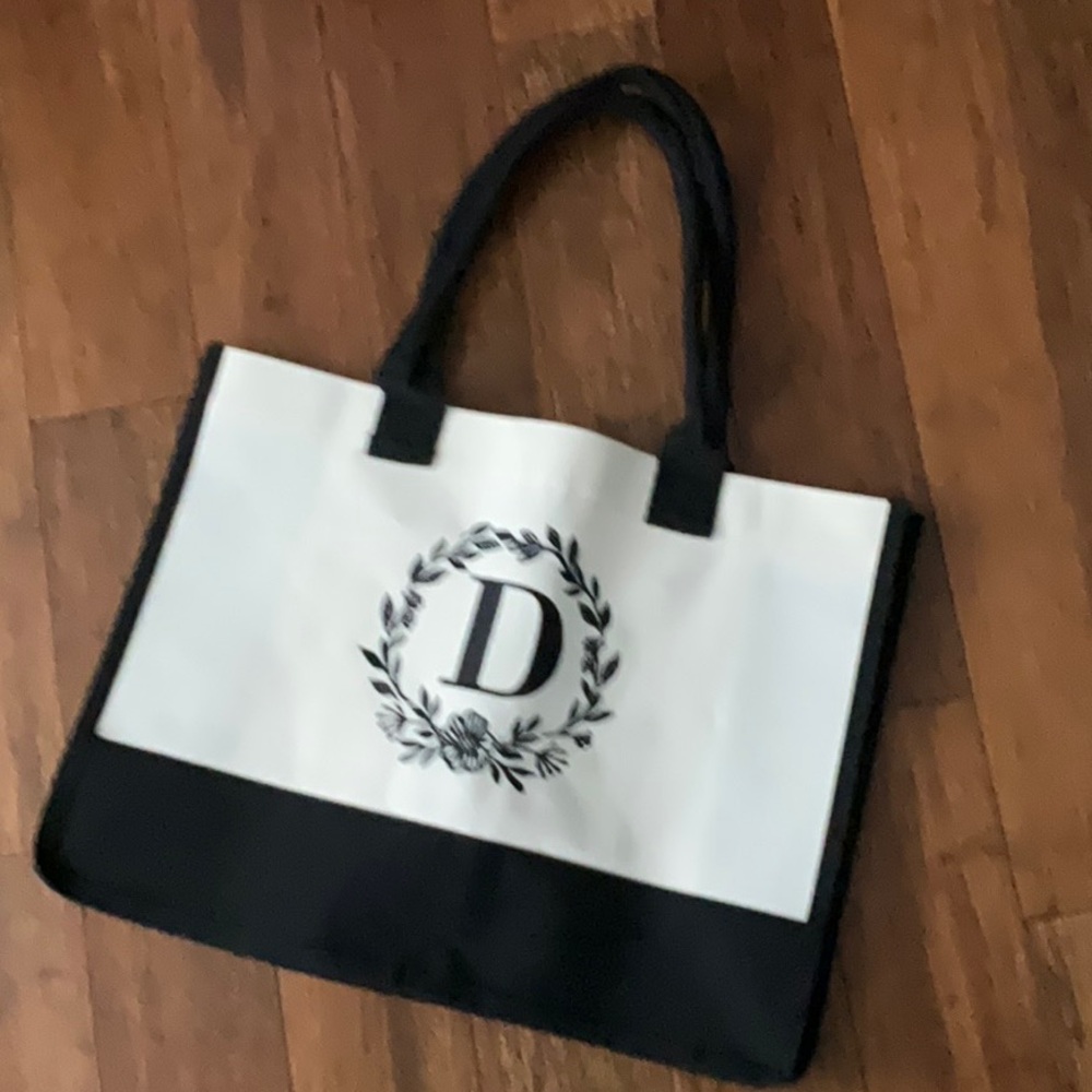 BeeGreen Initial "D” Canvas Tote Bag Personalized Gift New